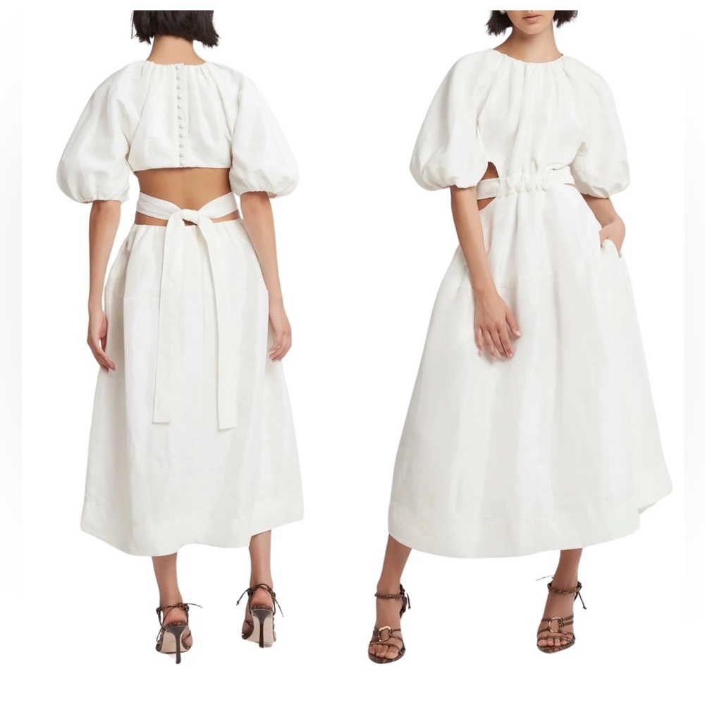 Aje Mimosa Cut Out Midi Dress in Ivory, size 10 Australian or US 6